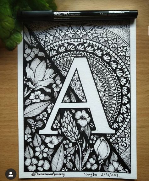 Dodal Art, A Letter Drawing, Alphabet Mandala Art, Fruit Art Drawings, Doodle Art Letters, Doddle Art, Buddhist Art Drawing, Zen Doodle Patterns, Easy Mandala Drawing