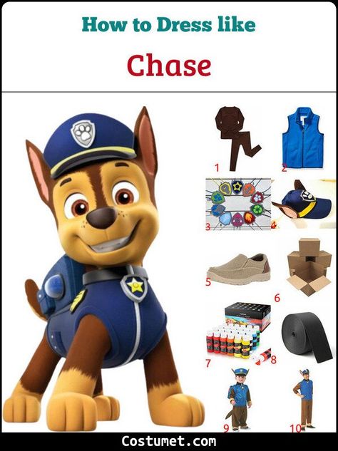 Chase (Paw Patrol) Costume for Cosplay & Halloween 2021 Paw Patrol Dress Up, Paw Patrol Dog Costume, Paw Patrol Kostüm, Chase Paw Patrol Costume, Paw Patrol Halloween Costume, Diy Paw Patrol, Chase Costume, Police Vest, Paw Patrol Outfit