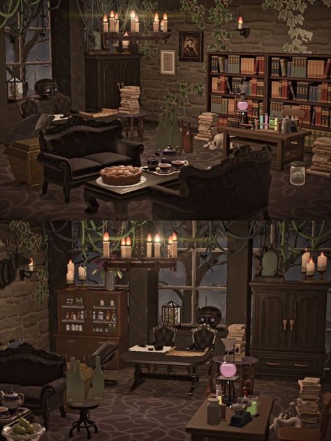 Acnh Dark Academia House, Animal Crossing Gothic Interior, Acnh Witchcore House, Moody Acnh Island, Academia Animal Crossing Island, Acnh Goth House Interior, Acnh Dark Cottage Core, Victorian Animal Crossing, Animal Crossing Dark Academia Codes