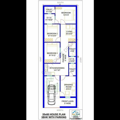 20 60 House Plan, 20x60 House Design, 20×60 House Plan, 20 X 60 House Plans Layout, 20x60 House Plans, Square House Floor Plans, Civil Plan, 60 House, Home Map Design