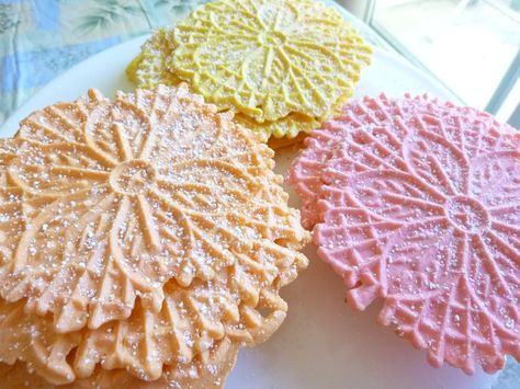 Made Strawberry, Lemon amd Orange Pizzelles for my son who is on vacation Pizelle Flavors, Pizzelle Recipes, Pizelle Recipe, Italian Baking, Pizzelle Cookies, Pizzelle Recipe, Special Cookies, Cookies Bars, Waffle Cookies