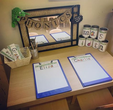 Rwi Phonics Area Eyfs, Rwi Phonics Activities, Phonics Area Year 1, Phonics Table Eyfs, Rwi Phonics Display, Phonics Area Eyfs, Phonics Provision, Writing Area Eyfs, Rwi Phonics