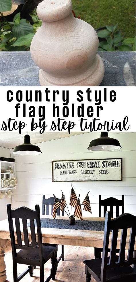 Primitive Flag Holder for Farmhouse Flag Holder Ideas, Diy Flag Holder, Holiday Necessities, Homestead Projects, Diy Flag, Rustic Flags, Rustic American Flag, Flag Holder, Country Summer