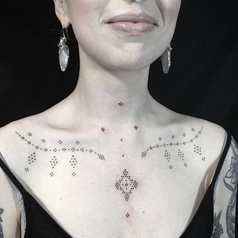 More on @ellabelltattoo thank you hun!!! Dot Tattoos For Women, Tattoos For Women Arm, Chest Neck Tattoo, Stippling Tattoo, Ornamental Tattoos, Necklace Tattoo, Bone Tattoos, Dot Tattoos, Handpoke Tattoo