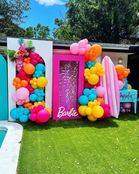 Barbie Birthday Party Ideas | Photo 2 of 25 | Catch My Party Barbie Malibu Birthday Party, Malibu Barbie Birthday Party, Malibu Barbie Party, Cheer Homecoming, Barbie Birthday Party Ideas, Barbie Pool, Barbie Pool Party, Beach Barbie, Barbie Malibu