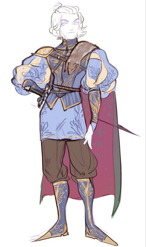 Draw The Top, Silas Briarwood, Dnd Oc Outfit, Paper Character Design, Medieval Bard Outfit, 1300s Fashion Men, Royal Drawing Reference, Fantasy Royalty Art, Evil Grin Drawing Reference