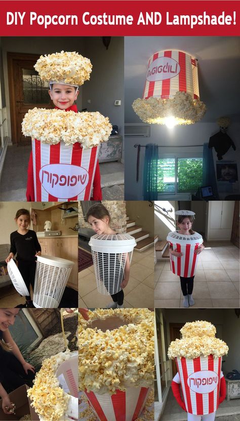 Popcorn Halloween Costume, Popcorn Costume, Diy Popcorn, Halloween Popcorn, Ceiling Lampshade, Halloween Infantil, Carnaval Costume, Homemade Popcorn, Clever Halloween Costumes