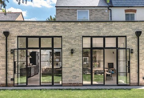 French Doors With Sidelights, Traditional French Doors, Aluminium Patio Doors, Crittal Doors, Aluminium French Doors, Upvc French Doors, External French Doors, Flat Roof Extension, Kitchen Renovation Inspiration