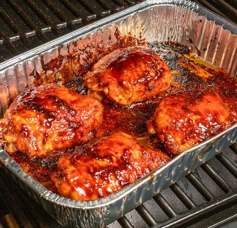 Traeger Smoked Chicken Thighs Chicken Thighs Traeger, Traeger Smoked Chicken, Smoked Chicken Quarters, Teriyaki Chicken Thighs, Smoked Chicken Thighs, Traeger Chicken, Honey Barbecue Sauce, Bbq Marinade, Basting Sauce