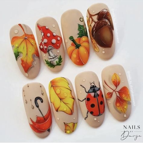 Fall Leaves Nail Art, Animal Nail Art, Art Deco Nails, Autumn Nail, Nail Drawing, Fall Gel Nails, Fall Nail Art Designs, Nail Art For Beginners, Butterfly Nail Art