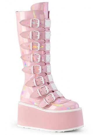 Demonia Damned 318, Flatform Boots, Holographic Boots, Emo Boots, Demonia Boots, Knee High Platform Boots, Concert Wear, Vegan Baby, Demonia Shoes