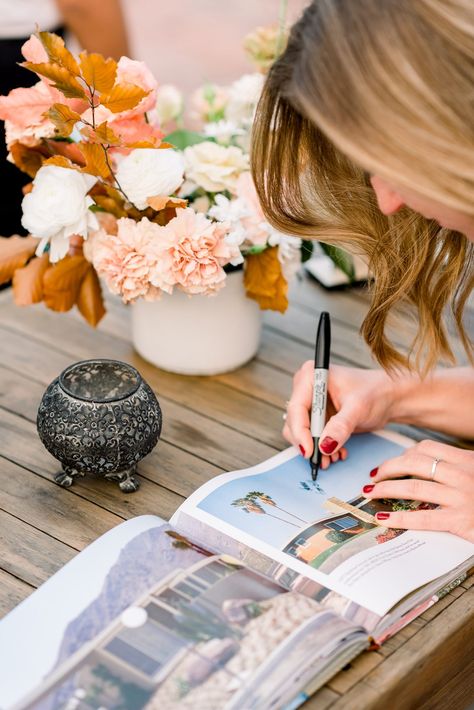 This Colorful, Modern California Wedding Embodied the Best Parts of Palm Springs Colourful Lounge, Modern Guest Book, Intimate Outdoor Wedding, Ballroom Reception, Spring Coffee, Coffee Wedding, Colorful Cocktails, Malibu Wedding, Wedding Guest Book Sign