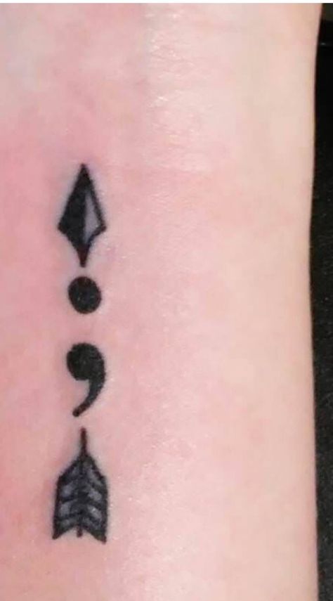 Colon mark black and grey arrow tattoo Semi Colon Arrow Tattoo Ideas, Semi-colon Tattoo Ideas For Men, Semi Colon Cross Tattoo Ideas, Colon Tattoo Ideas, Colon Tattoo, Tattoo Black And Grey, Semi Colon, Mark Tattoo, Semicolon Tattoo