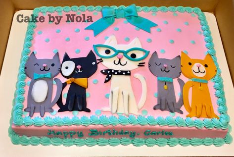 Cake makes a birthday purrfect! #cakedecorating #cakedecoratorsofinstagram #handcutfondant #cakestagram #cakesofinstagram #instacake #sheetcake #decoratedsheetcake #sheetcakesdonthavetobeboring #kittycat #kittycatparty #kittycatcake Cat Birthday Sheet Cake, Kittycorn Birthday Cake, Cat Sheet Cake, Cat Birthday Cakes Girl, Super Kitties Birthday Cake, Cat Birthday Cake For Kids, Kitty Cat Birthday Cake, Cat Themed Birthday Cake, Cat Cakes Birthday