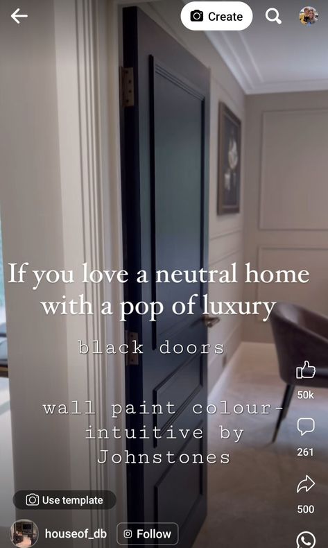 Johnstones Paint Wall Colors, Painted Hallway, Hallway Paint, House Improvement, Wall Paint Colors, Black Doors, New Living Room, Painted Doors, Home N Decor