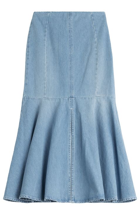 Kenzo Denim Midi Skirt, $505; stylebop.com   - ELLE.com Long Denim Skirt Outfit, Stylish Denim Skirt, Ripped Denim Skirts, Moda Denim, Denim Skirt Outfits, Long Denim Skirt, Blue Denim Skirt, Casual Skirt Outfits, Trendy Denim