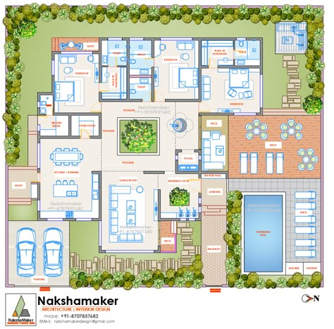 2400 Sq Ft House Plans Indian, Indian Farmhouse Design Plans, Modern Contemporary House Plans, 2bhk House Plan, Little House Plans, Weekend Home, Courtyard House Plans, Home Layout, House Floor Design