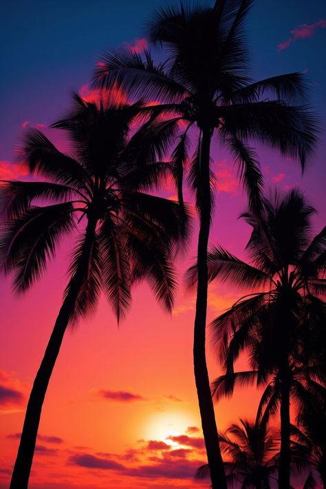 Palm trees silhouette outdoors nature. AI generated Image by rawpixel. | premium image by rawpixel.com Trees Silhouette, Palm Tree Sunset, Palm Tree Silhouette, Coconut Palm Tree, Coconut Palm, Blue Clouds, Surf Art, Tropical Vibes, Palm Tree