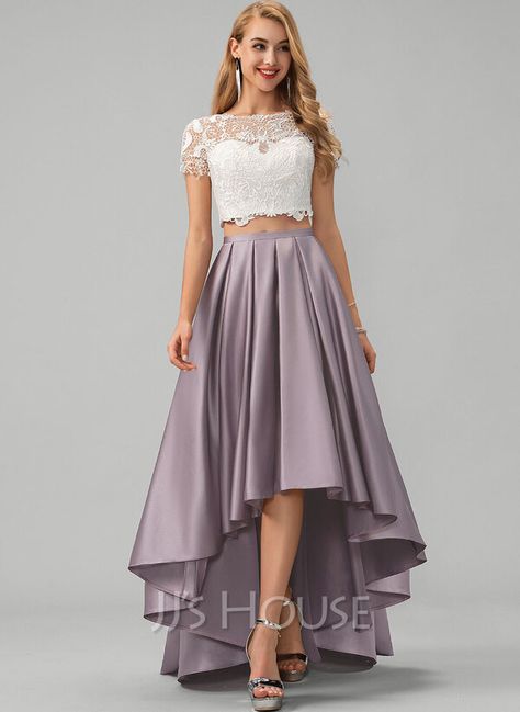 Scoop Neck Prom Dress, Asymmetrical Prom Dress, Prom Dresses With Pockets, A Line Prom Dresses, Prom Dresses Online, Satin Prom Dress, Junior Bridesmaid Dresses, Dress Satin, Cocktail Dress Lace