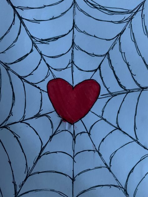 Easy Doodles Spiderman, Heart With Spider Web, Spiderweb Heart Drawing, Spiderman Heart Drawing, Spider Man Webs, Spider Heart Drawing, Spider Wed Drawings Easy, Spiderman Heart Web, Spider Man Web Drawing