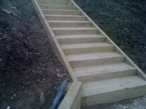 Garden Steps made from Wooden Sleepers - Alan Bailey Groundworks - Ashbourne Derbyshire / Staffordshire Stairs In The Forest, Steep Gardens, Garden Dividers, Outside Steps, Sloped Backyard Landscaping, Landscaping A Slope, Landscape Stairs, Landscape Steps, Outdoor Walkway