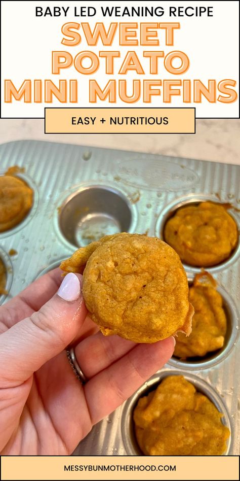 sweet potato mini muffins Sweet Potato Toddler Recipes, Muffins For Baby Led Weaning, Potato Recipe For Toddler, Baby Led Weaning Recipes 6 Months, Muffins For Baby, Baby Led Weaning Recipe, Easy Sweet Potato Recipes, Sweet Potato Baby Food, Toddler Lunch Recipes