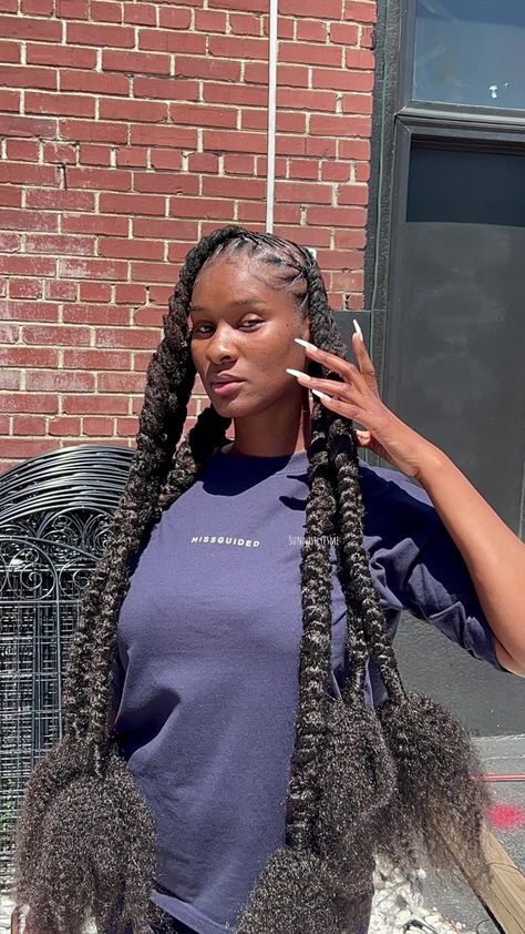 Make Your Day Cornrow Locs Black Women, Barbie Ponytail Locs, Extended Braids, Twist Locs Hairstyles, Extended Locs, Braids On Locs, Chole Bailey, Braids Over Locs, Green Locs