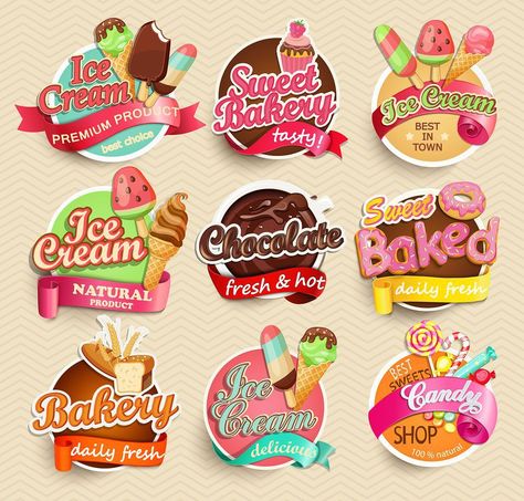 7 reasons your business should use sticker marketing Dangler Design, Ideas Para Logos, Food Label Sticker, Food Label Template, Label Produk, Types Of Ice Cream, Types Of Ice, Ice Cream Logo, Candy Logo