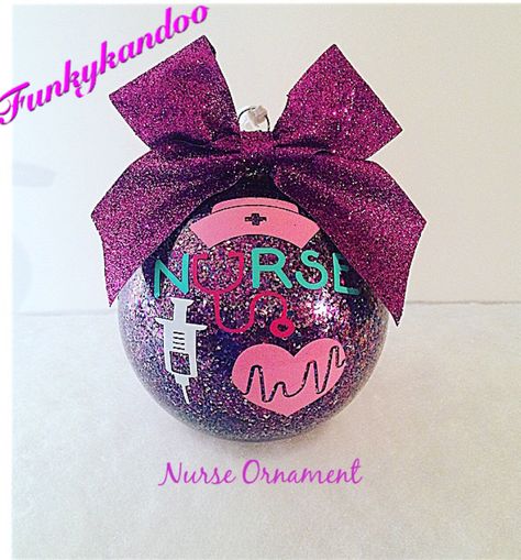 4" Shatterproof Handmade Multi Glitter Nurse Christmas Ornament. Only 10.00 Nurse Ornaments Diy, Nerdy Christmas Ornaments, Vinyl Christmas Ornaments, Nerdy Christmas, Nurse Ornament, Clear Christmas Ornaments, Nurse Ornaments, Cricut Christmas Ideas, Cheerleading Bows