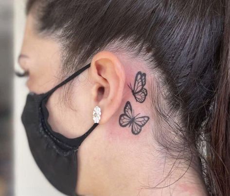 Maching Tattoos, Behind Ear Tattoos, Side Neck Tattoo, Ankle Tattoos For Women, Cute Hand Tattoos, Hand And Finger Tattoos, Small Butterfly Tattoo, Neck Tattoos Women, Best Tattoos For Women