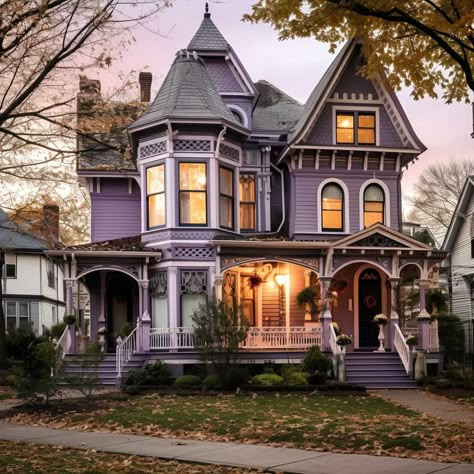 Queen Anne Victorian House Exterior, Purple Victorian House, Purple Houses, Queen Anne Victorian House, Victorian House Colors, Houses Victorian, Victorian Homes Exterior, Old Victorian House, Queen Anne House