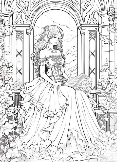 Fairy Tale Princess, Lino Art, Barbie Coloring Pages, Kitty Coloring, Adult Coloring Designs, Characters Inspiration Drawing, Detailed Coloring Pages, Unique Drawings, Princess Coloring