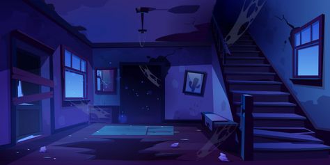 Old abandoned house hallway at night | Free Vector House Hallway, Casa Anime, Episode Interactive Backgrounds, Anime Places, Episode Backgrounds, Old Abandoned Houses, Scenery Background, Abandoned House, Wooden Staircases