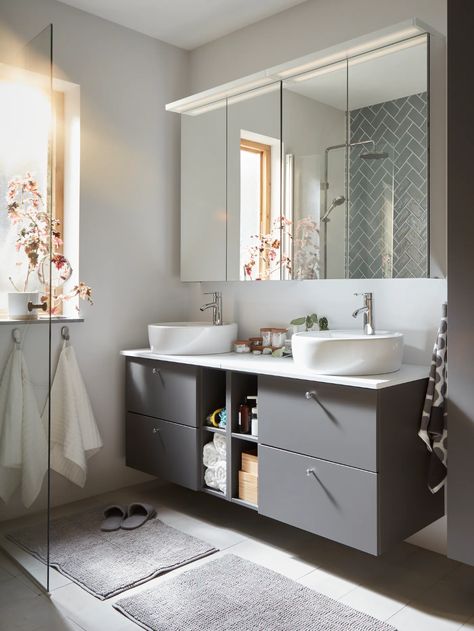 Inspiration gallery - IKEA Ikea Bathroom, Bad Inspiration, Ikea Home, Home Planner, Sink Countertop, Sink Cabinet, Mirror Cabinets, Bathroom Organization, Bathroom Inspiration