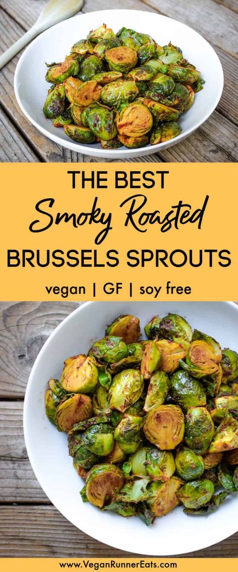 These smoky roasted Brussels sprouts are gluten free, soy free, dairy free and vegan! A perfect vegan Thanksgiving side dish recipe simple enough to make for weeknight meals. Even Brussels sprouts haters will love them! | roasted Brussels sprouts recipe | roasted brussel sprouts | vegan Brussels sprouts | vegan Thanksgiving | vegetarian Thanksgiving | vegan holidays | Thanksgiving appetizers | #brusselssprouts #sidedishrecipes #veganrecipes #Thanksgiving #veganholidays #holidayrecipes Vegan Thanksgiving Side Dishes, Thanksgiving Recipes Side Dishes Veggies, Roasted Brussels Sprouts Recipe, Healthy Christmas Recipes, Brussel Sprout Recipes Roasted, Soy Free Dairy Free, Thanksgiving Food Sides, Thanksgiving Appetizer Recipes, Vegan Holiday Recipes