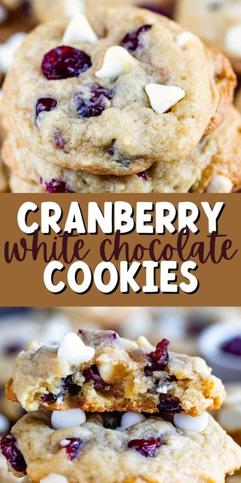 White Chocolate Cranberry Cookies are the perfect easy cookie recipe full of dried cranberries and white chocolate chips. This is the perfect holiday cookie recipe! White Chocolate Craisin Cookies, White Chocolate Chip Cranberry Cookies, Cranberry White Chocolate Cookies, Craisin Cookies, White Chocolate Cookie Recipes, Dried Cranberries Recipes, Cranberry White Chocolate Chip Cookies, Festive Cookie Recipes, Cookies 2023