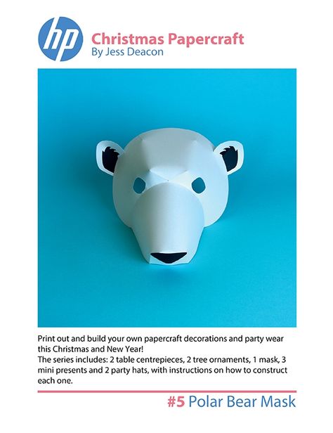 Printables - Polar Bear Mask | HP® Official Site Bear Mask Template, Polar Bear Mask, Polar Bear Costume, Polar Bear Face, Bear Outfit, Rattle Snake, Bear Mask, 3d Mask, Crazy Costumes