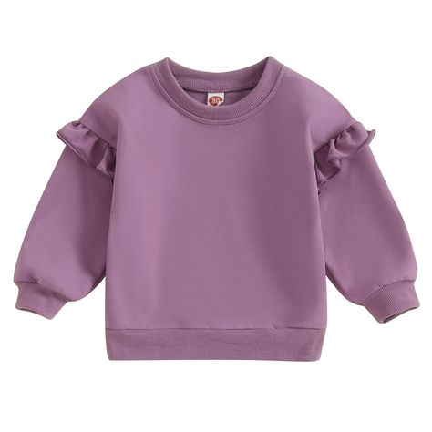 PRICES MAY VARY. ✿【Material】Baby girls casual crewneck sweatshirt made of 95% cotton+ 5% polyester. Solid color toddler sweatshirt, kids toddler ruffle sweatshirt, baby girls ruffles sweatshirt, toddler girls long sleeve sweatshirt. Super soft and comfy, skin-friendly and warm for your little princess. ✿【Features】Kids loose pullover tops, long sleeve decorated with cute ruffles, make this simple sweatshirt more fashion and chic, loose tunic tops, kids long sleeve cotton pullover, baby girl fleec Toddler Boys Sweatshirt, Winter Blouses, Loose Fit Shirts, Girls Fall Outfits, Solid Sweaters, Fall Clothes, Sleeves Clothing