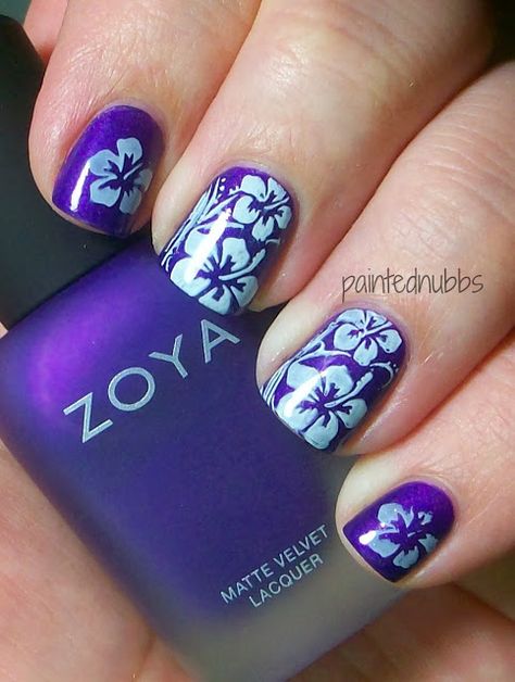 Painted Nubbs: AIS: Your Favorite Flower Flower Nails Purple, Plumeria Nails, Tropical Flower Nails, Purple Plumeria, Hawaii Nails, Hawaii Flowers, Hello Ladies, Floral Nail Art, Nail Design Ideas