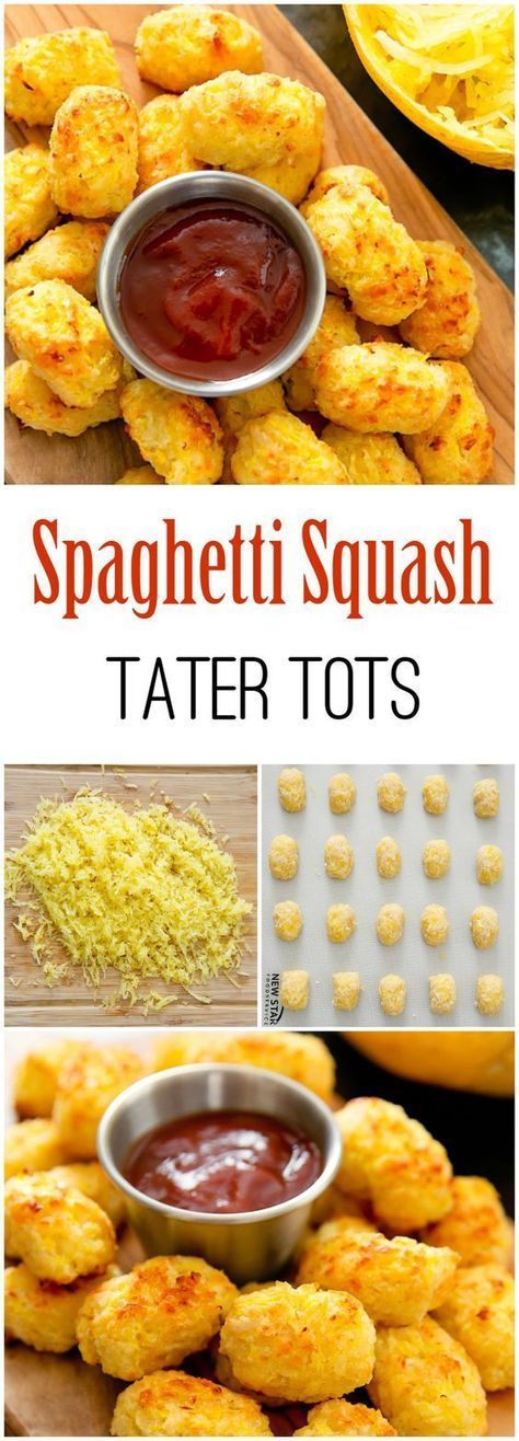 Spaghetti Squash Tots. Crispy baked cheesy tots that are healthier than regular tater tots. Spaghetti Squash Tots, Cheesy Tots, Recipes Spaghetti, Spaghetti Squash Recipes, Tater Tots, Eat Better, Vegetarian Meals, Squash Recipes, Spaghetti Squash