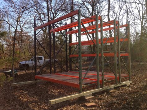 Pallet Racking Ideas, Commissary Kitchen, Timber Frame Cabin, Outdoor Pallet, Pallet Shed, Pallet Racking, Shed Construction, Frame Cabin, Pallet Rack