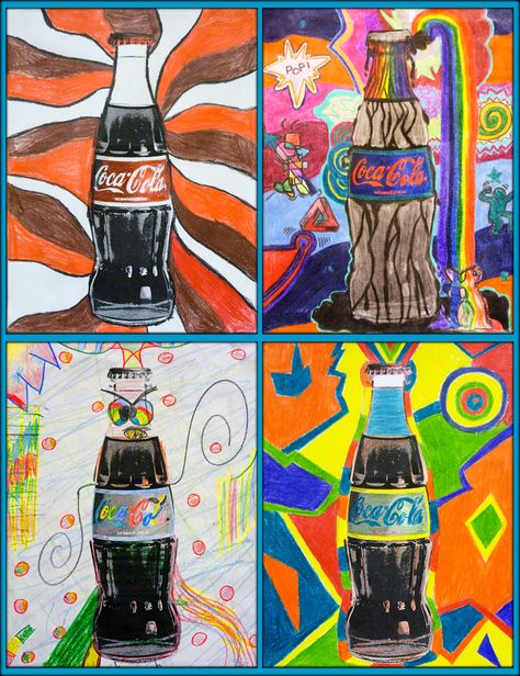 Coca Cola Pop Art 8th Grade Art, Middle School Art Projects, Art Lessons Middle School, 6th Grade Art, 4th Grade Art, 5th Grade Art, Art Lessons For Kids, Elementary Art Projects, Art Lessons Elementary