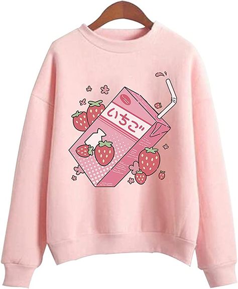 Kawaii Hoodies, Kawaii Sweatshirt, Aesthetic Hoodies, Mode Kawaii, Stylish Hoodies, Aesthetic Shirts, Strawberry Milk, Japanese Aesthetic, Kawaii Clothes