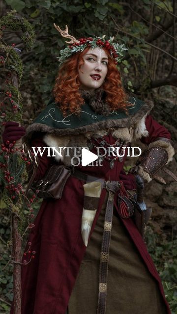 Hannah | 🌿 Styling Winter Druid Outfit 🌿  ⚔️ Leather bracers, fur cape and belt accesories @elmarqueslarpshop 💡 Oberon horns @creador... | Instagram Winter Witch Outfit, Yule Outfit, Druid Outfit, Druid Cosplay, Druid Dnd, Druid Costume, Detail Clothes, Viking Witch, Autumn Green