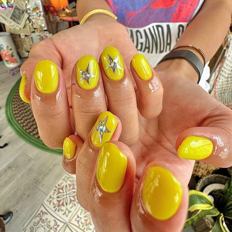 yellow🍋star⭐︎ #nails | Instagram Yellow Star Nails, Yellow Star, Star Nails, Yellow Nails, Nails, Stars, Yellow, On Instagram, Quick Saves