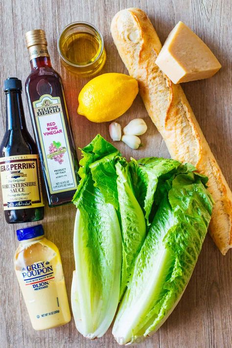 Caesar Salad with crisp homemade croutons and a light caesar dressing. This Classic Ceasar Salad Recipe will impress your dinner guests! #caesarsalad #caesarsaladrecipe #salad #saladrecipes #natashaskitchen #caesardressing #croutonsrecipe #homemadecroutons #howtomakecaesarsalad #easycaesarsalad #homemadecroutons #natashaskitchen Ceasar Salad Dressing Vinaigrette, Ceaser Salad Ingredients, Ceasar Salad Recipe Healthy, Homemade Ceasar Salad, Cesar Salad Recipe, Classic Ceasar Salad, Salad Caesar, Caesar Recipe, Ceasar Dressing