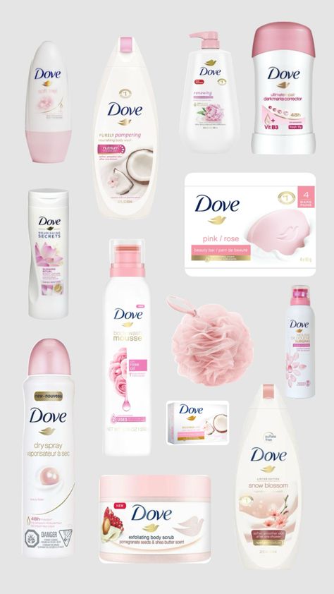 Soft Skin Products, Dove Aesthetic Products, Rose Shower Routine, Body Care Products Aesthetic, Pretty Skin Care Products, Pink Shower Routine, Dove Products, Aesthetic Selfcare, Body Hygiene