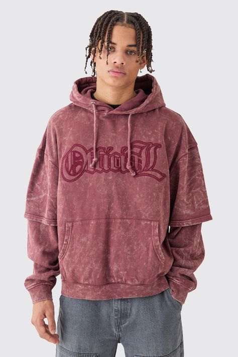 Womens Oversized Boxy Faux Layer Acid Wash Ofcl Embroidered Hoodie - Pink - M - Oversized Boxy Faux Layer Acid Wash Ofcl Embroidered Hoodie Acid Wash Hoodie, Black Cargos, Plus Size Joggers, Plain Hoodies, Going Out Trousers, Going Out Shirts, Comfy Sweatpants, Tall Hoodies, Blazer Shirt