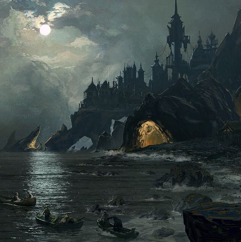 Pirates Bay, Eliz Roxs on ArtStation at https://www.artstation.com/artwork/JlyJEZ Pirate Port, Castle By The Sea, Scary Ocean, Fantasy Locations, Fantasy Cottage, Pirate Island, Pirate Bay, Dnd Campaign, Fantasy World Map