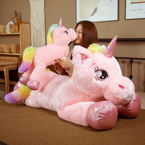 Grands jouets en peluche licorne, cheval arc-en-ciel rose mignon, poupée douce, animaux en peluche, Girl Birthday Gifts, Rainbow Horse, Horse Toys, Big Toys, Soft Stuffed Animals, Unicorn Toys, Unicorn Plush, Big Gifts, Pink Rainbow